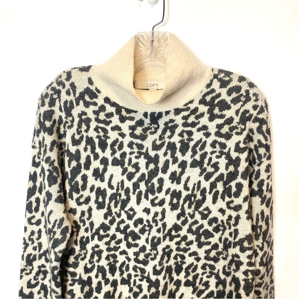 LOFT Leopard Print Jacquard Turtleneck Wool Blend Sweater Dress - Picture 3 of 8